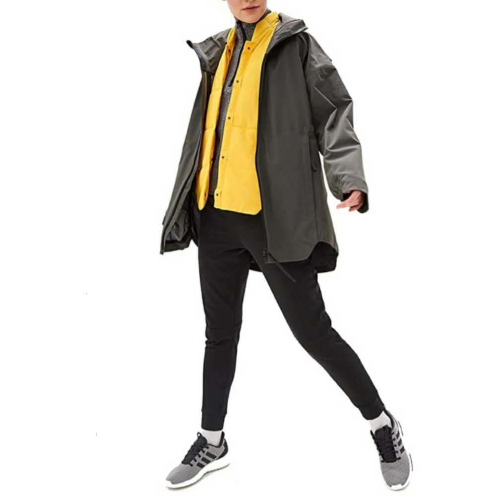 adidas Olive Green Hooded Jacket with Yellow Inner Layer